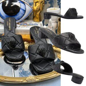 🆕 KURT GEIGER LONDON 🧿 NWOB Black Kensington Quilted Block Heel Sandal, Sz37 7